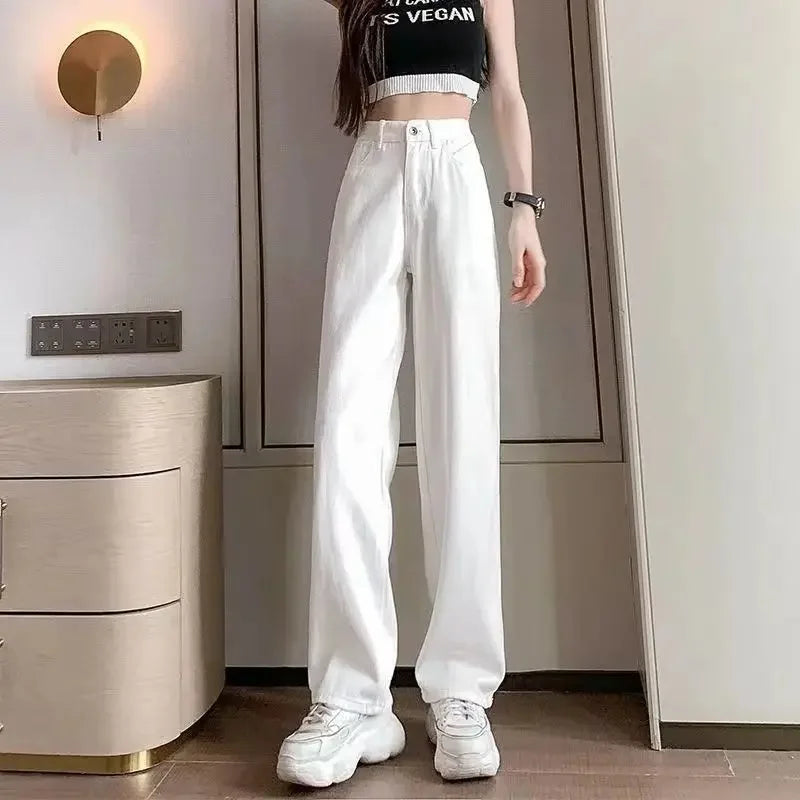 Petite Straight-Leg Jeans Women's Vintage High-Waisted Loose-Fit Bell Bottoms Autumn Season New Style Taller Legging Pants