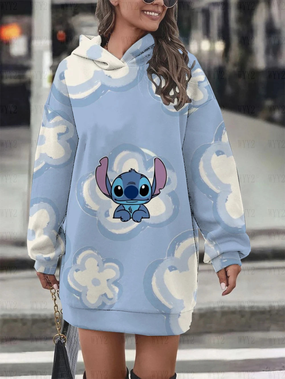 Autumn and Winter New Women's Party Dresses Stitch Women's Hooded Sweater Pullover Printed Long Sleeve Sweatshirt Sweater Dress - Seprincess