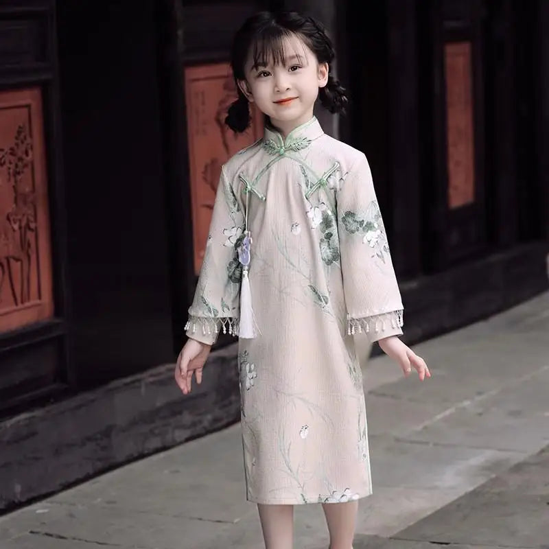 Children's Hanfu Cheongsam 2023 Autumn Winter New Retro Princess Dress Chinese Traditional Qipao Baby Girl Qipao Dress Kids - Seprincess