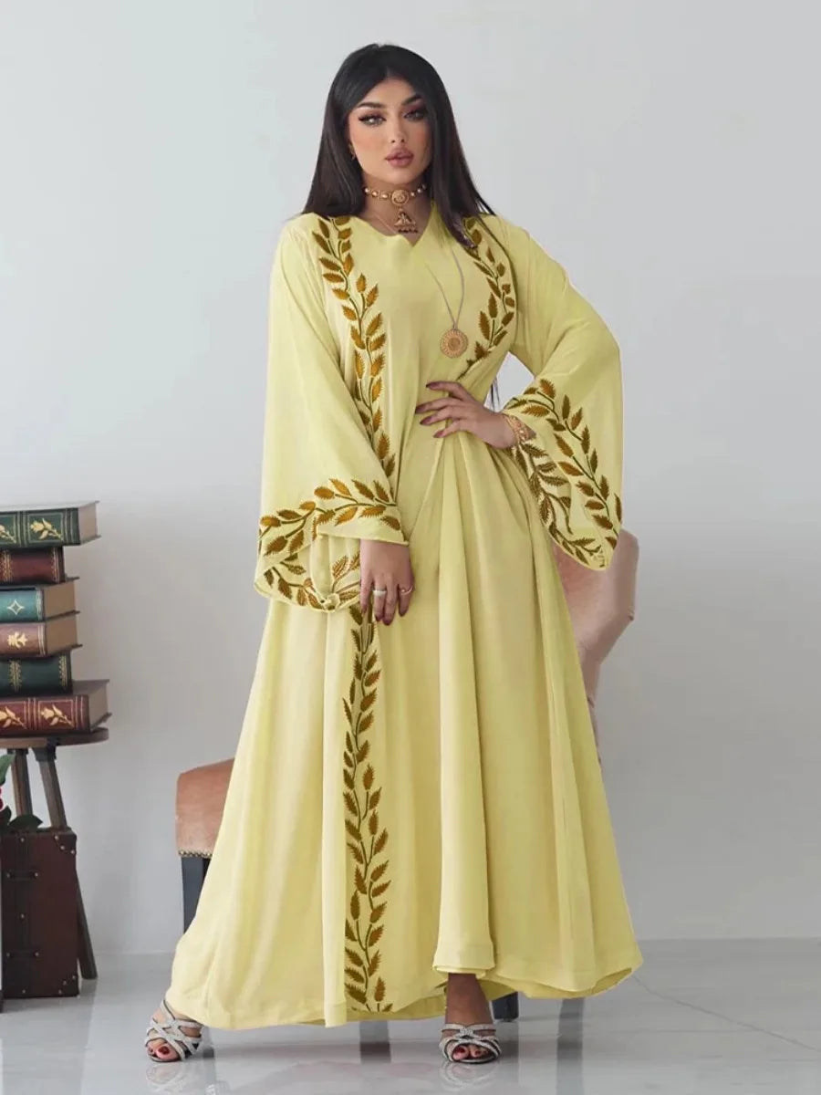 Eid Muslim Abaya for Women Embroidery Dress with Scarf 2 Piece Set Dubai Arab Long Robe Morocco Abayas Kaftan Headscarf Gorgeous - Seprincess