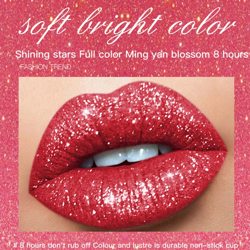 Diamond Lip Gloss Shimmer Pearlescent Waterproof Long Lasting Non-stick Cup Matte Glitter Liquid Lipstick Lip Glaze Lips Make Up - Seprincess