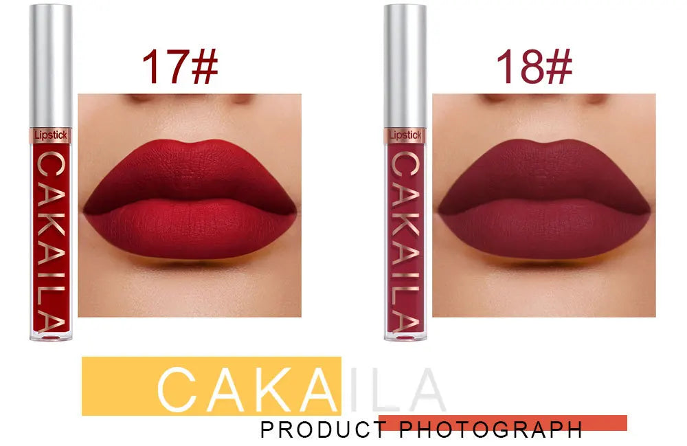 CAKAILA 6Pcs/Set Velvet Matte Lipstick 24HR Lasting Rich Matte Finish Liquid Lipstick Lip Gloss Nude Glaze Makeup Cosmetic - Seprincess