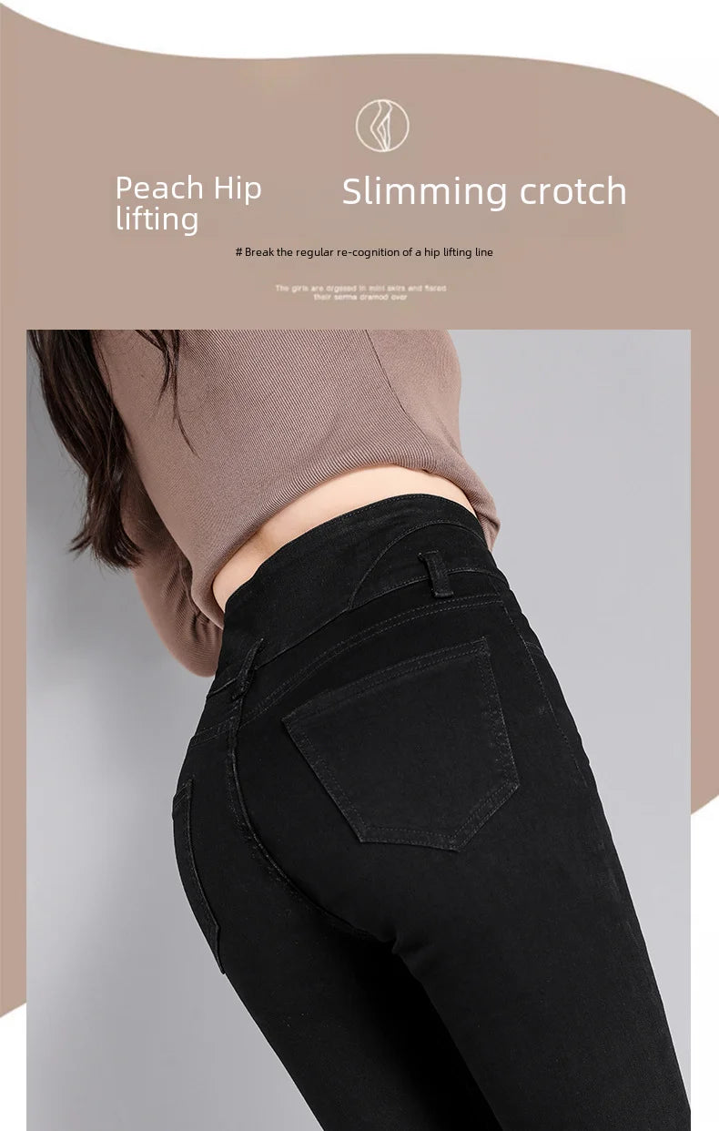 Black High-waisted Slimming Denim Jeans For Women Butt-lifting Tummy-control Features