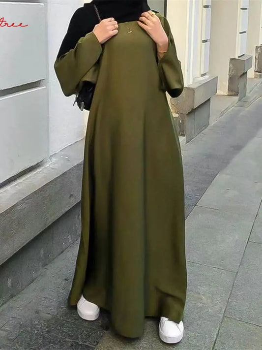 Fashion Satin Sliky Djellaba Muslim Dress Dubai Full Length Flare Sleeve Soft Shiny Abaya Dubai Turkey Muslim Islam Robe WY921 - Seprincess