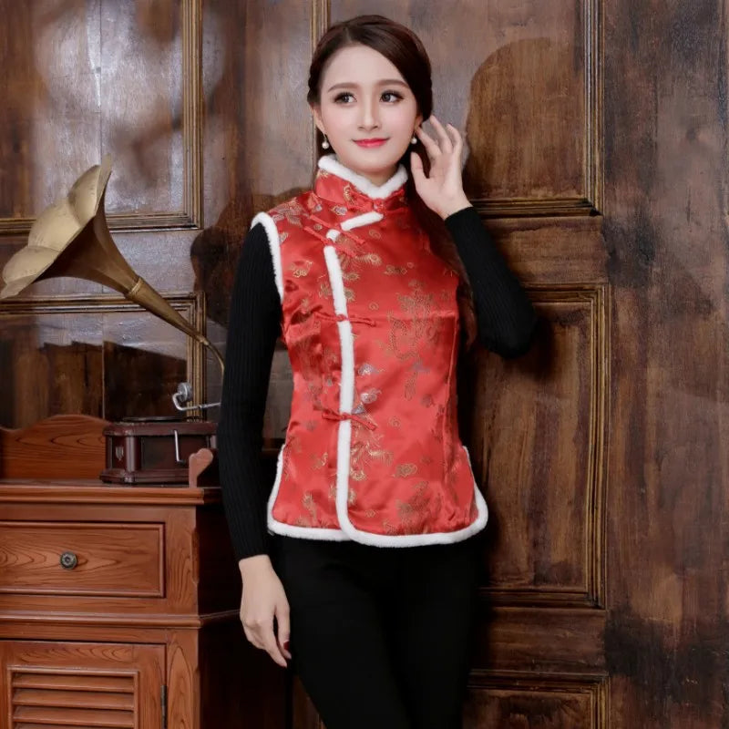 Women Chinese Style Traditional Cheongsam Qipao Tang Suit Thicken Velvet Vest Evening Party Wedding Retro Satin Clothes New Year - Seprincess