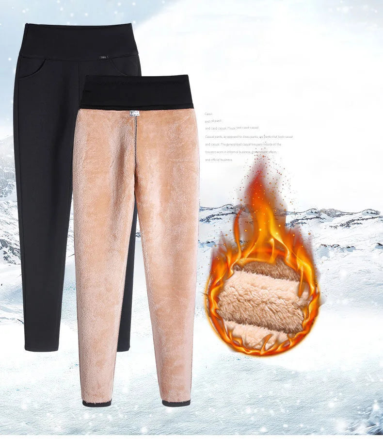 Super Warm Winter Pencil Pants Women Big Size 6xl Thicken Fleece Lined Slim Pantalones High Waist Office Lambwool Fluff Leggings