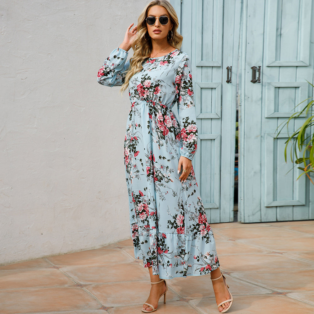 Women Maxi Dresses Sping Autumn Bohemian Casual Full Sleeve High Waist Beach Woman Chiffon Dresses Floral Vestidoes Long Dress - Seprincess