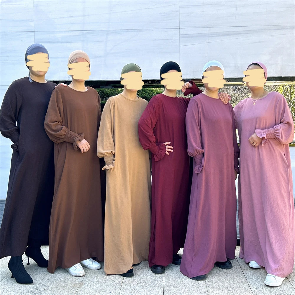 Eid Jersey Solid Modest Under Abaya Dubai 2024 Palestine Women Islamic Clothing Muslim Kaftan Inner Dresses Robe Femme Musulmane - Seprincess