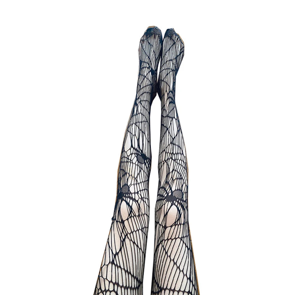 Hollow Out Mesh Tight Stockings Halloween Fishnet Sexy Pantyhose Skull Spider Web Patterned Nylon Stretchy Gothic Dark Pantyhose