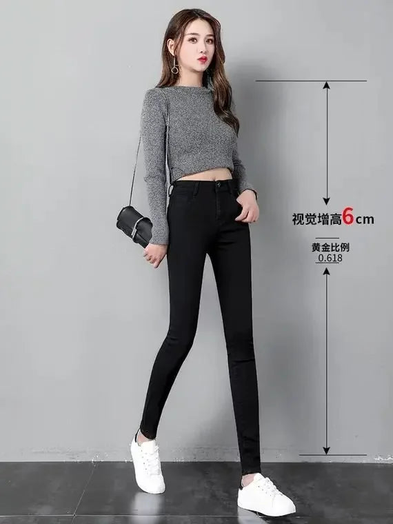 Woman Jeans Pants Black High Waist Autumn Stretch Skinny Tappered Pants Long Pants Pantalones Vaqueros Mujer