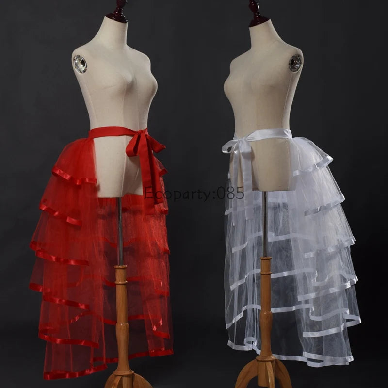 Women Punk Puffy Ruffle Tutu Bustle Skirts Sexy Steampunk Cocktail Party Tie-on Overskirt Gothic Tulle Skirt for Female - Seprincess