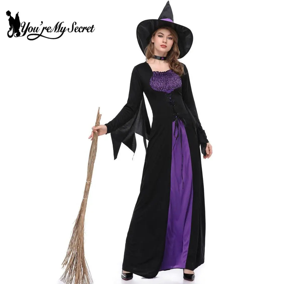 [You're My Secret] Halloween Witch Costumes for Women Adult Fantasy Vampire Witch Dress Up Carnival Performance Cosplay Dress - Seprincess