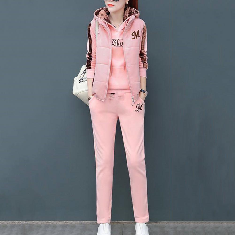 Fashion Warm Three Piece Set Women Outfit 2022 Fall Winter Thicken Tracksuit Casual Waistcoat + Hoodies + Pant Female Sweat Suit - Seprincess