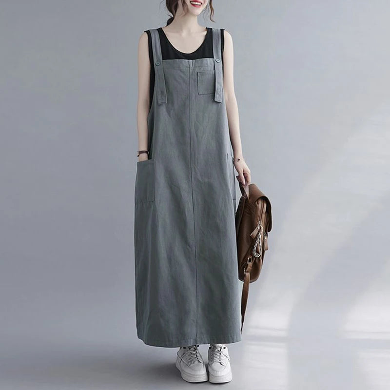 ZANZEA 2024 Summer Suspender Long Dress Women Sleeveless Fashion Pockets Maxi Vestidos Casual Adjustable Shoulder Strap Sundress - Seprincess