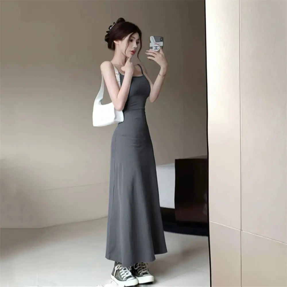 Dress Women A-line Minimalist Solid All-match Backless Elegant High Waist Leisure Popular Korean Style Female Tender Summer Cozy - Seprincess