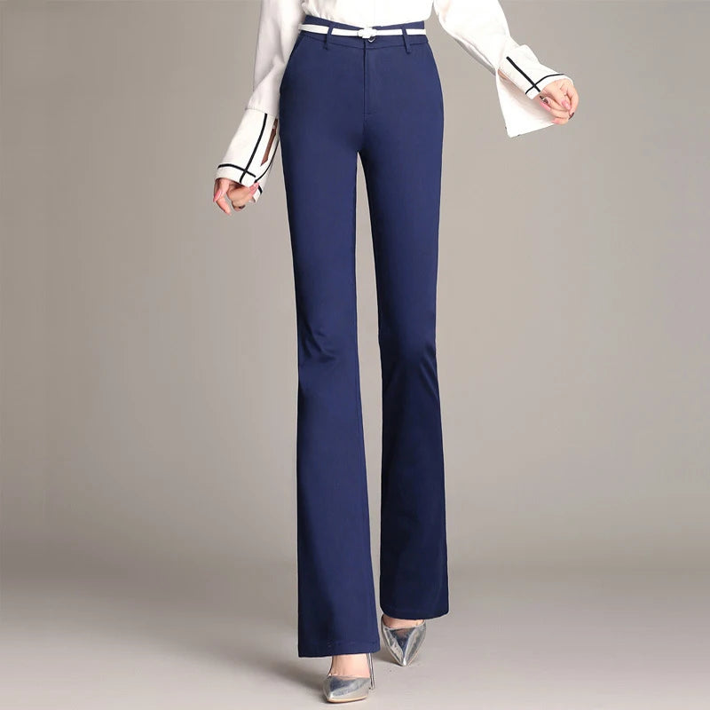 YUEY New Womens Spring Summer Trousers  Thin 100% Cotton Flared Pants Solid Color Casual Stretch S To 4XL Dropshiping