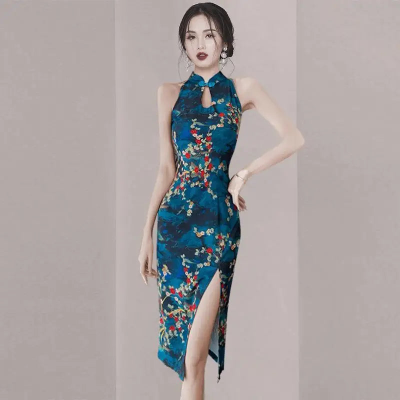 150Kg Extra Large Size Chinese Improved Cheongsam 4XL Plus Size Slim Retro Print Qipao Dress Oriental Dance Performance Clothes - Seprincess