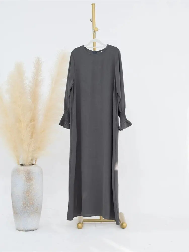 Eid Jersey Solid Modest Under Abaya Dubai 2024 Palestine Women Islamic Clothing Muslim Kaftan Inner Dresses Robe Femme Musulmane - Seprincess