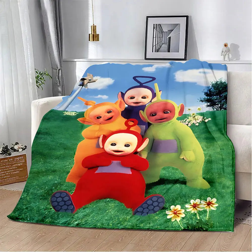 M-Meet The-Teletubbies Cartoon Logo Children Printed Blanket Picnic Blankets Warm Blanket Soft and Comfortable Blanket Home - Seprincess