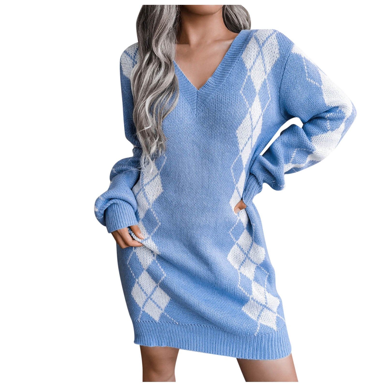 Women'S Autumn And Winter V-Neck Sweater Wrapped Dress Long Sleeve Dress Cembroidery Printing Dress Loose Cardigan For Women 원피스 - Seprincess