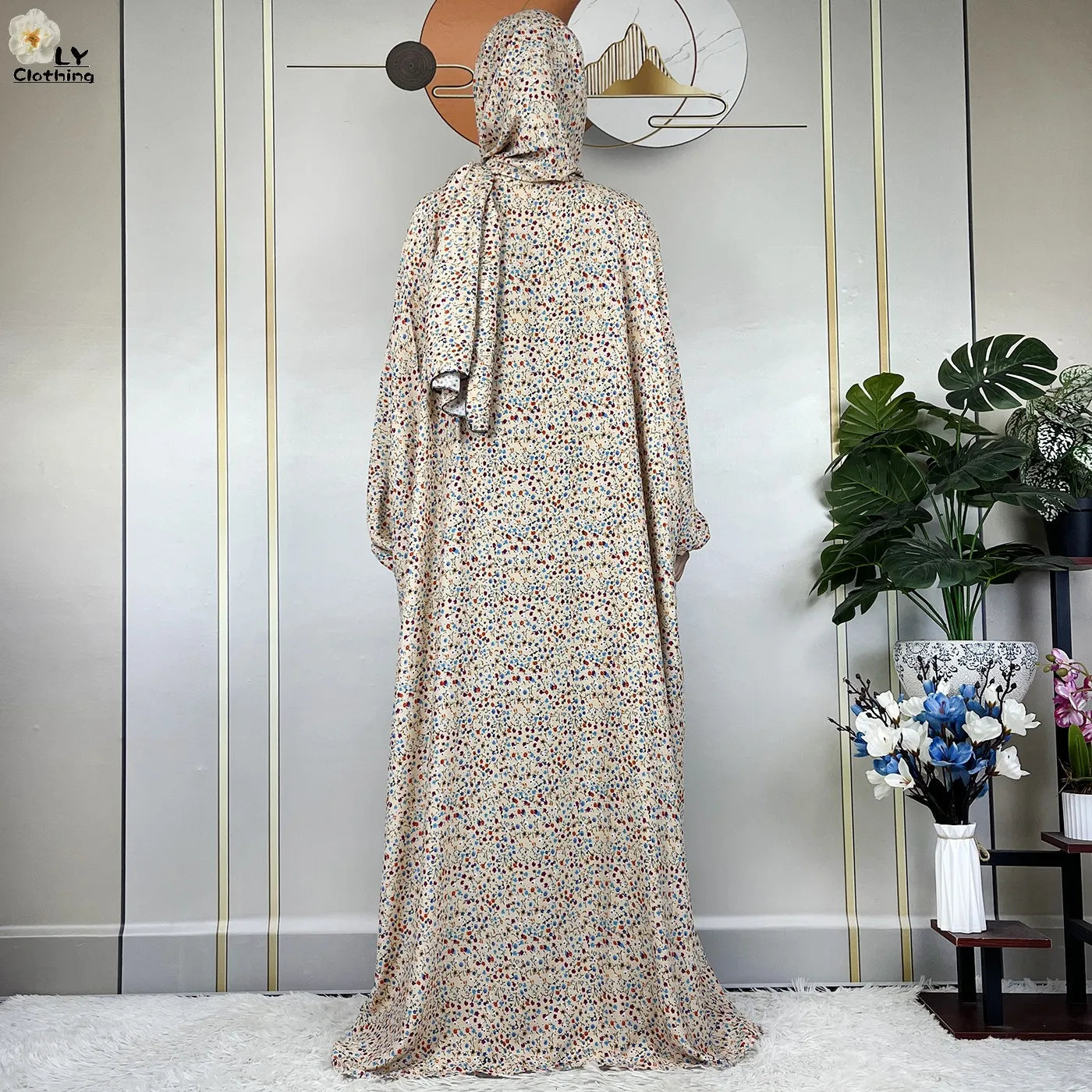 2024Latest Muslim Abayas For Women Ramadan Prayer Maxi Dubai Turkey Femme Cotton Robe Floral Loose African Dress Turban Attached