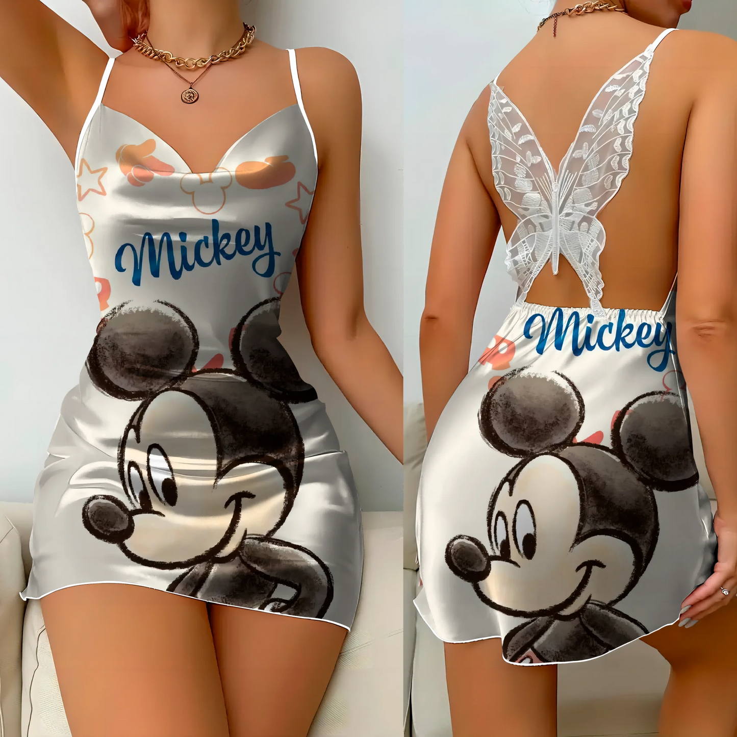 Mini Dress Pajama Skirt Bow Knot Party Dresses Satin Surface Minnie Mouse Disney Mickey Womens Fashion Summer 2024 Elegant Women - Seprincess