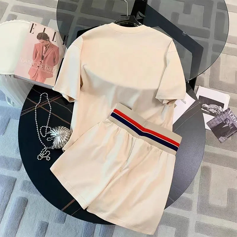 2024 Summer Women Clothing Set Short Sleeve T-Shirt+Shorts 2Pcs Suit Letter Print Female Casual Loose Tracksuit Fashion Outfits - Seprincess