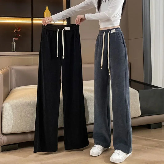 Women's Narrow-Legged Fleece-Lined Bell Bottoms Casual Straight-Leg Pants Trendy Autumn Winter 2023 Slimming Draped Cotton Velve