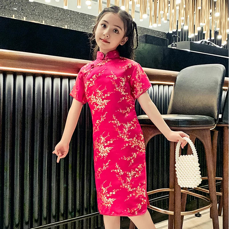 Classical Chinese Style Qipao Children Cheongsam Silk Brocade Princess Dress Baby Girl Print Cheongsams Handmade Button Clothing - Seprincess