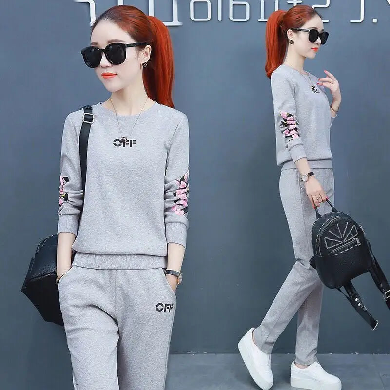 2022 Summer New Daisy Loose Pants Suit Women's Track Korean Version Splicing Long Sleeved Top and Trousers Two Piece Set - Seprincess