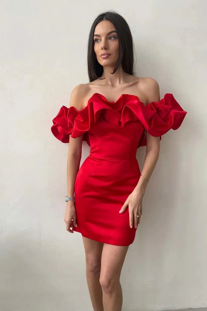 2024 Summer Women Ruffles Slash Neck Bodycon Package Hip Party Dress Sexy Streetwear Backless Strapless Mini Evening Dresses Y2K - Seprincess