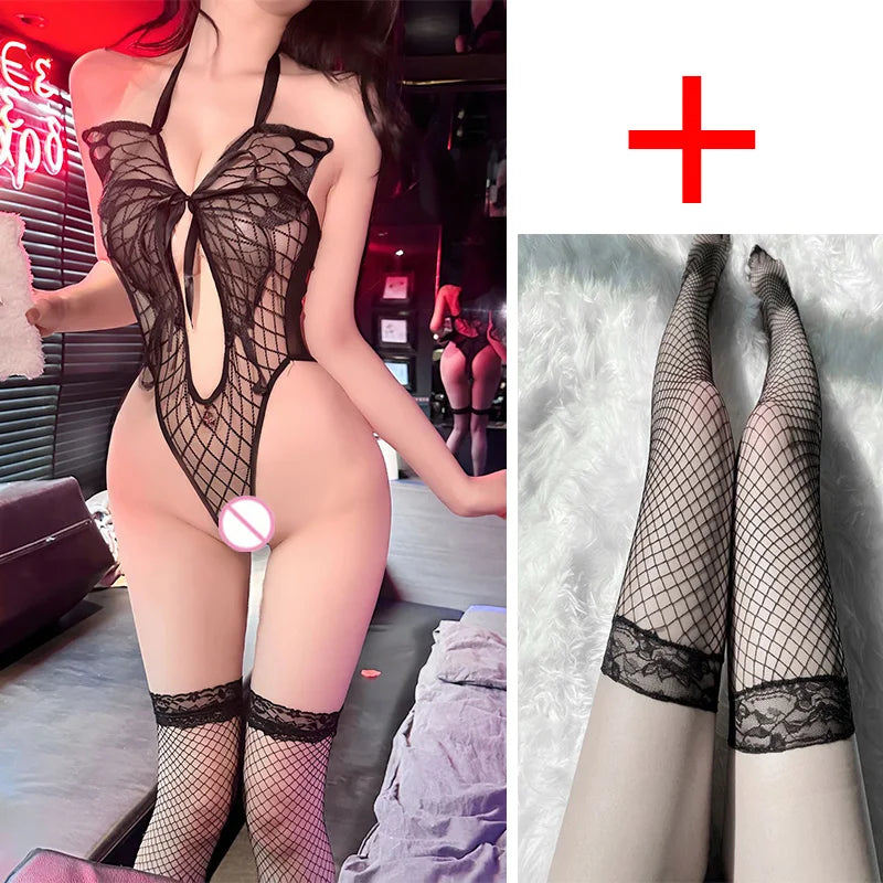 Sex Erotic lingerie Perspective of deep V-exposed mesh with bow tie in mesh clothing Underwear women set Sexy lingerie porno xxx - Seprincess