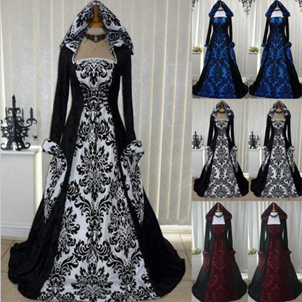 Women Medieval Renaissance Hooded Dress 19th Century European Costumes Ladies Vintage Victorian Gothic Princess Guofeng Dresses - Seprincess