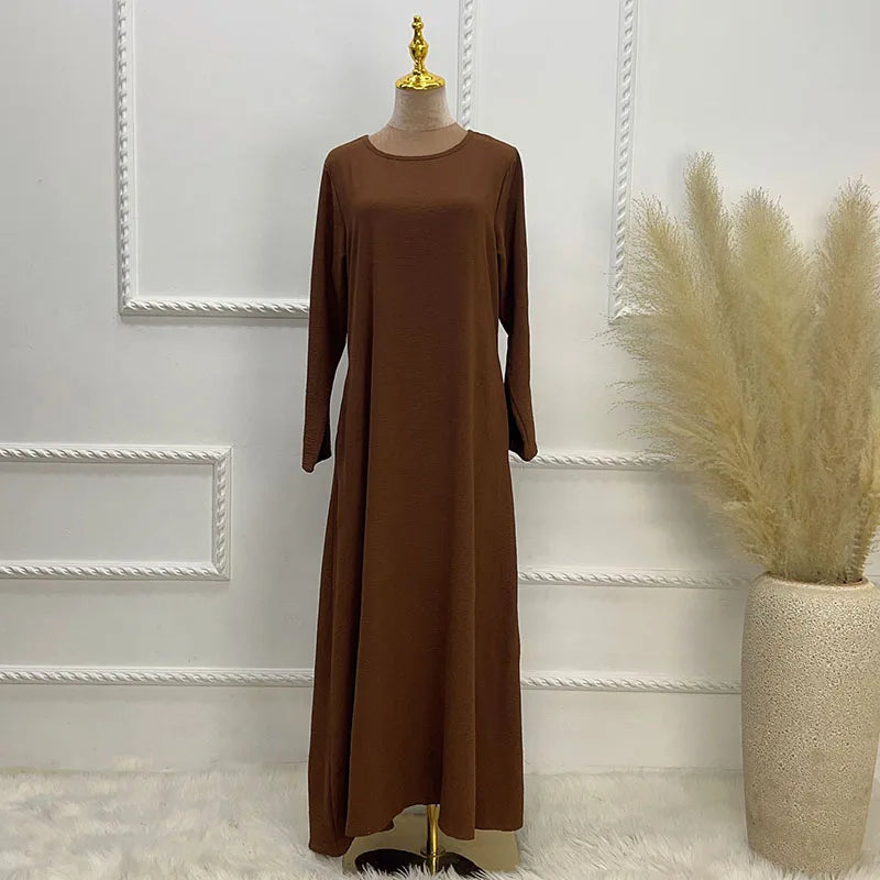 New Abaya Under Dress Long Sleeve With Pockets High Quality Jazz Crepe EID Muslim Women Basic Solid Modest Maxi Islamic Clothing - Seprincess