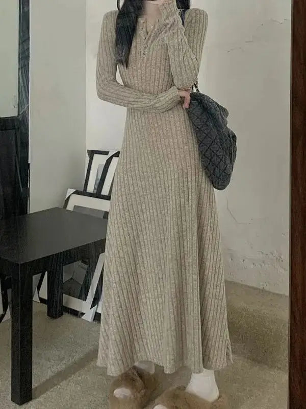 2024 Korean High-end Knitted Dress for Women Autumn/Winter Slim Fit Fashionable Versatile Long-sleeved Woolen Dress for Women - Seprincess