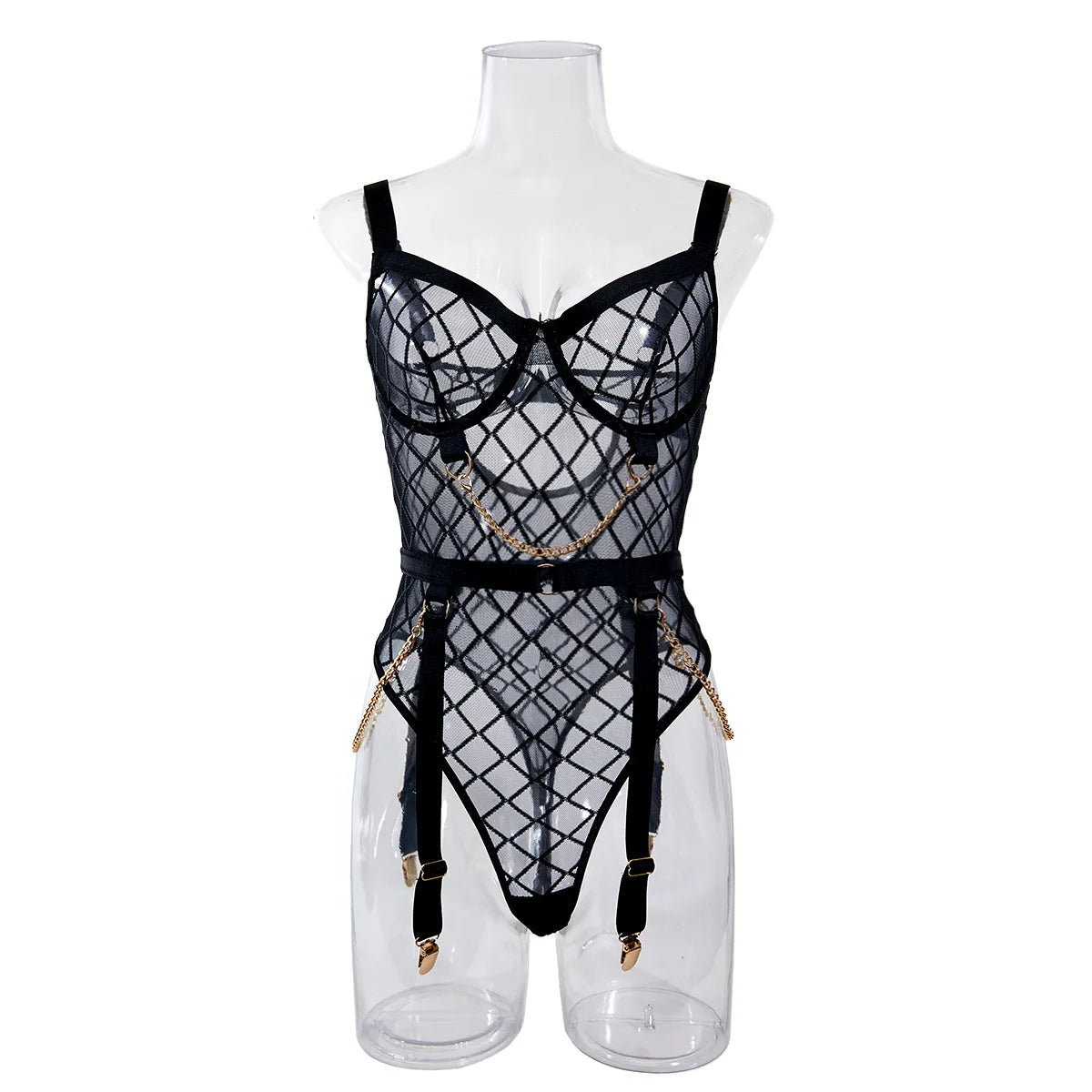 Bodysuit Tight fitting deep V-strap with see through grid pattern anal fetish sexy hot underwear women sexy lingеrie set xxx - Seprincess