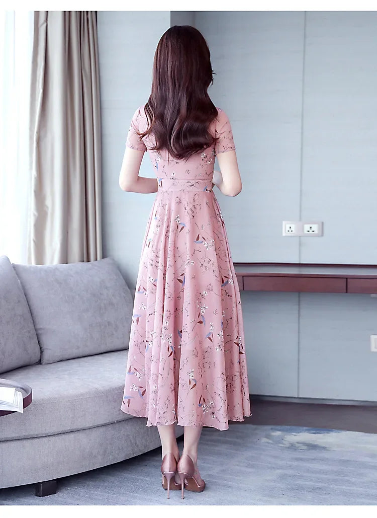 Elegant Long Dress Slimming Medium-length Slim Fit Women's Summer Fashion 2023 New Style Flower Print Outerwear - Seprincess