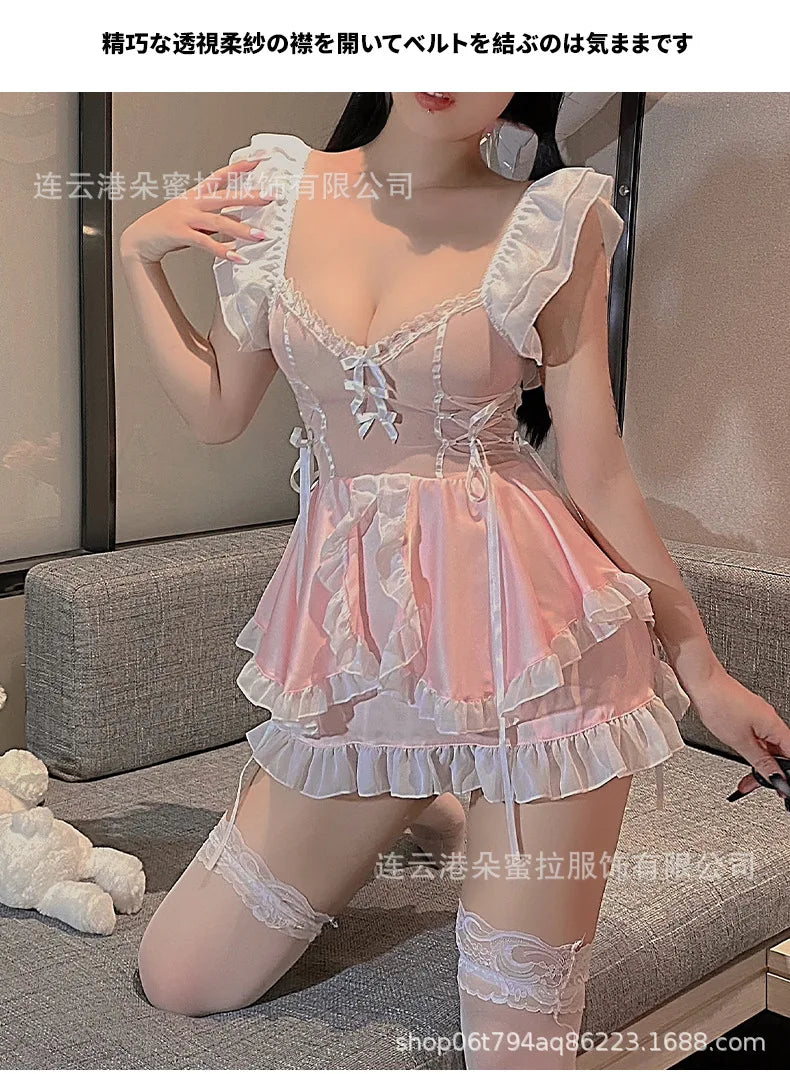 Sexy Pink And Cute Lingerie Mature Charm Elegant Gentle Female Dress Maid With Small Breasts Hot Seductive Uniform Dress 9YOD - Seprincess