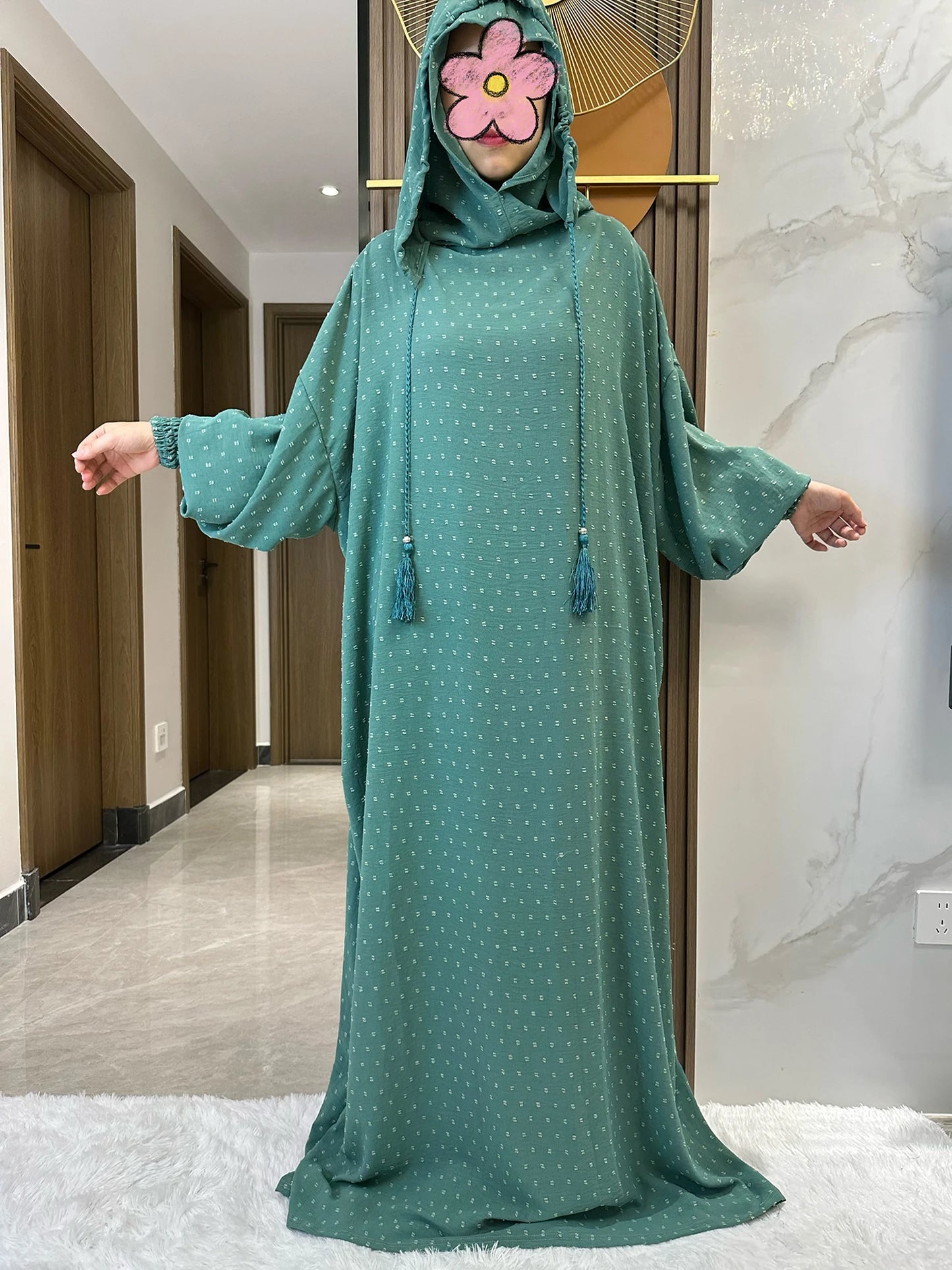 New Ramadan Muslim Two Hats Abaya Dubai Turkey Islam Prayer Clothes Solid Cotton Fabric Dresses Islam Women Dress Kaftan