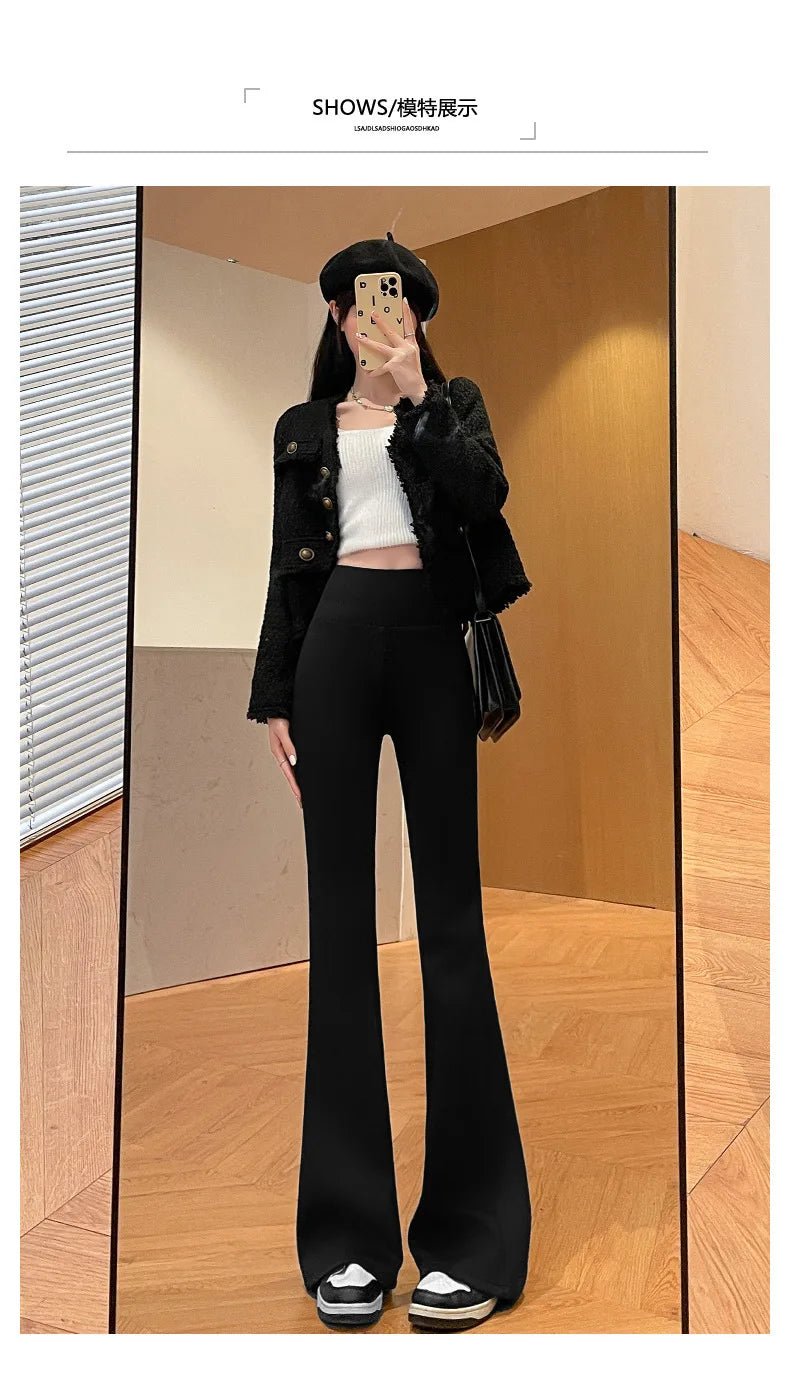 Fleece Thick Wide Leg Pants High Waist Yoga Sport Leggings Gym Fitness Tights Casual Streetwear Casual Vintage Pantalon Femme