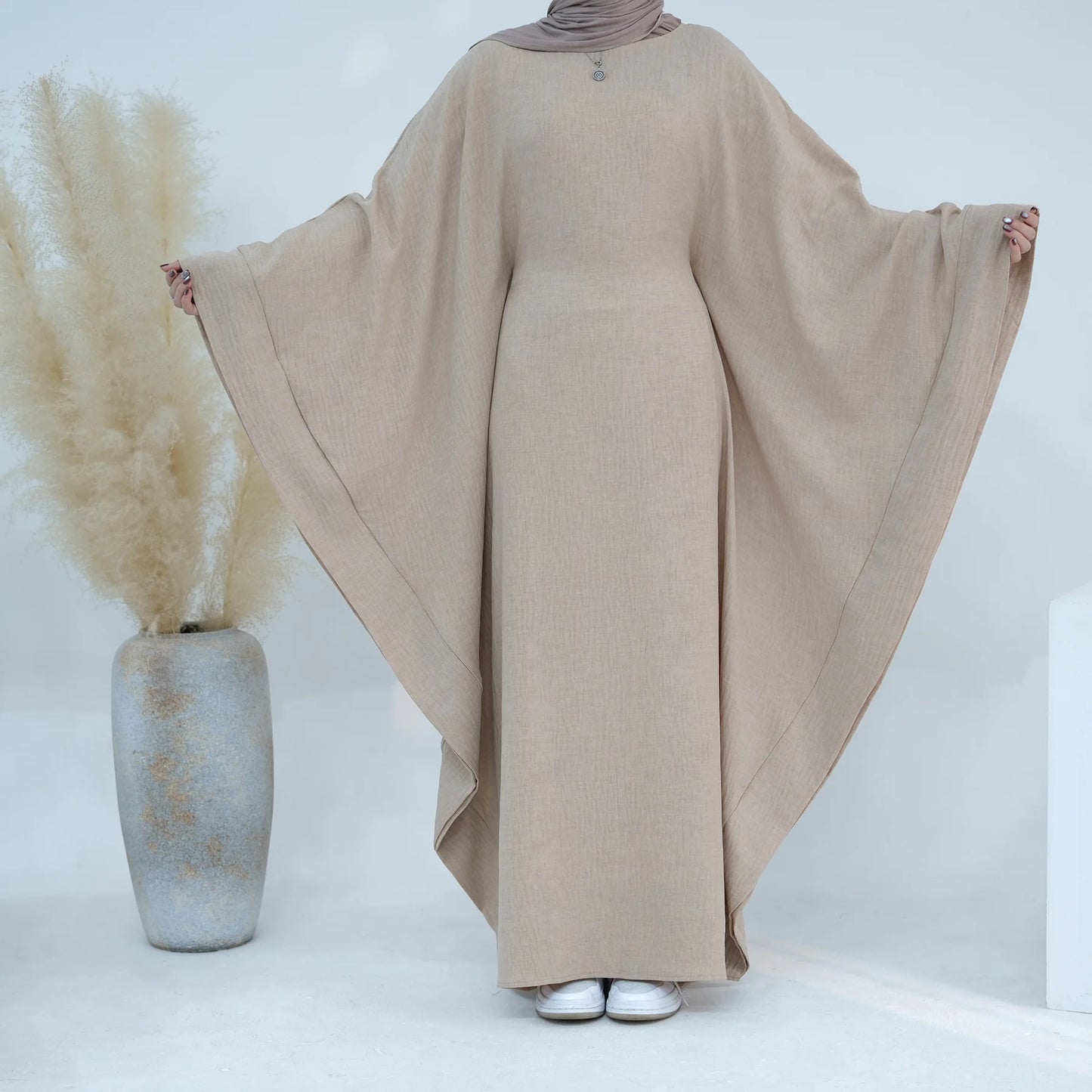 Linen Butterfly Batwing Abaya for Women, Ramadan, Eid Khimar, Dubai, Luxury, Turkey, Islam, Muslim, Kaftan, Modest Dress - Seprincess