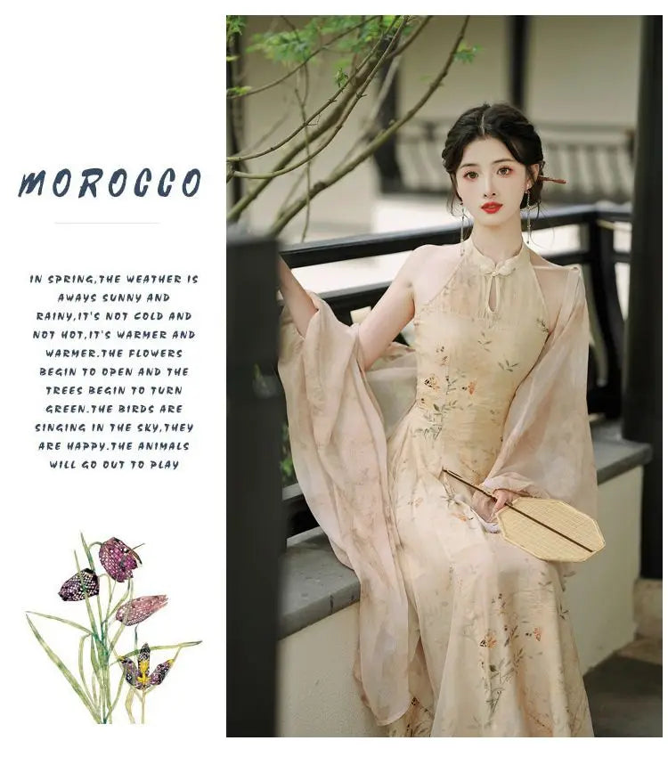 Summer Women Sleeveless Sexy Split Qipao Elegant Print Flower Chinese Dress Retro Traditional Oriental Clothing Cheongsam - Seprincess