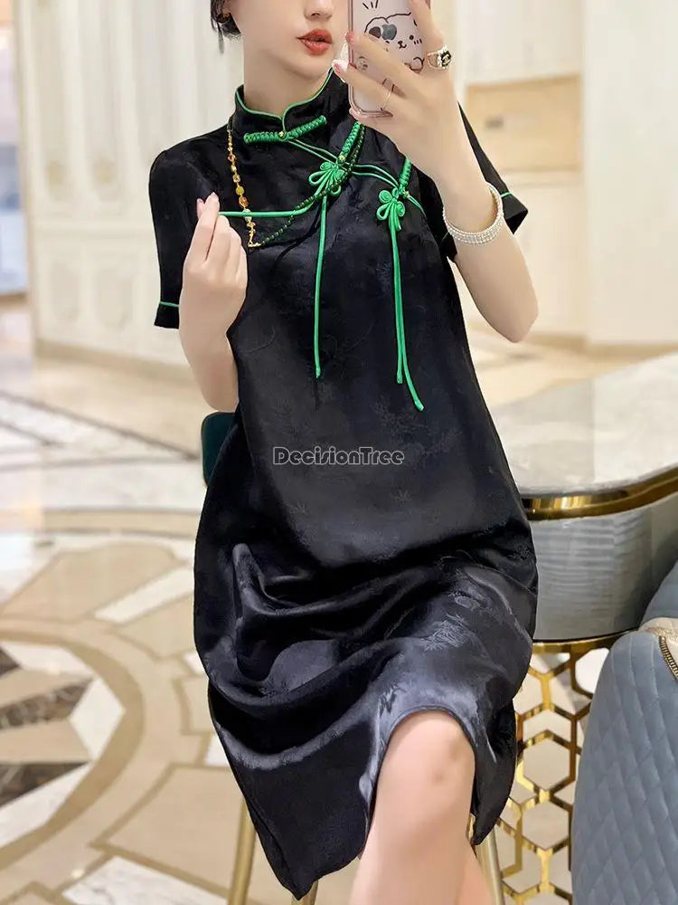 2024 new chinese style traditional cheongsam dress women sexy improved casual daily qipao dress lady satin style qipao dress - Seprincess