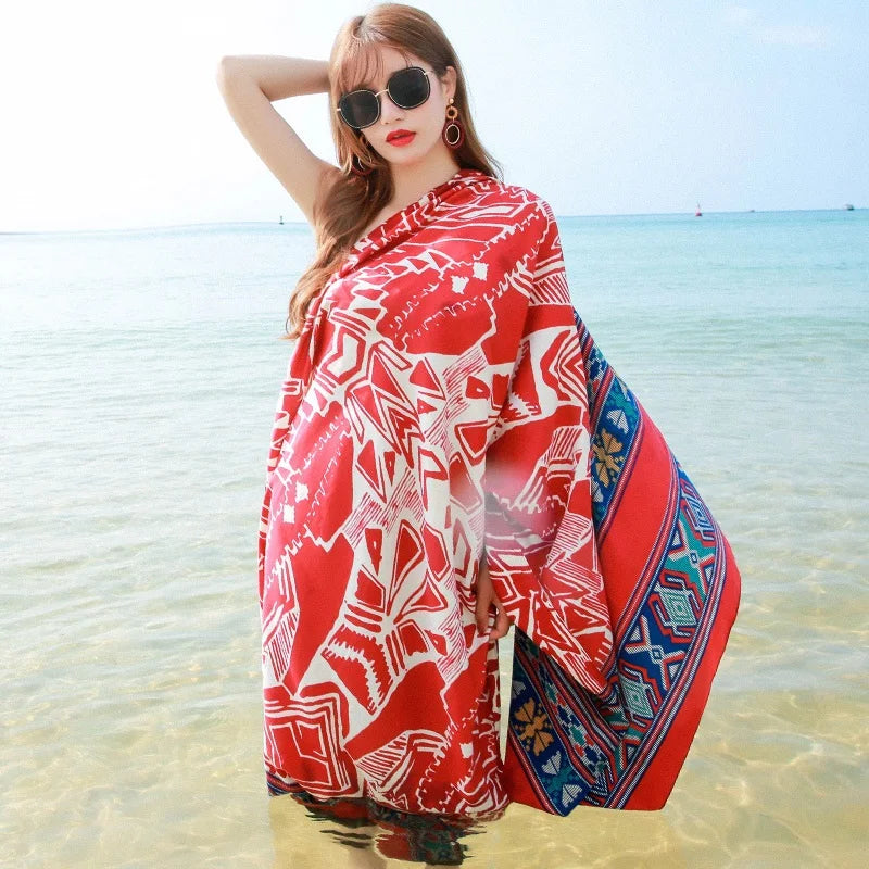 2018 New 90x180cm Twill cotton Pareo Beach Cover-Ups Women Large Beach Dress Bikini Bathing Swimwear Cover Up Sarong Wrap Scarf