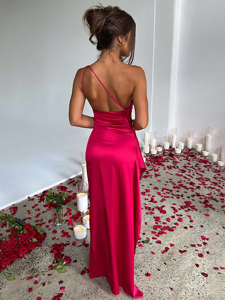 Summer Sexy One Shoulder Sleeveless Backless High Split Party Evening Dresses Elegant Cocktail Vestidos Bodycon Long Dress - Seprincess