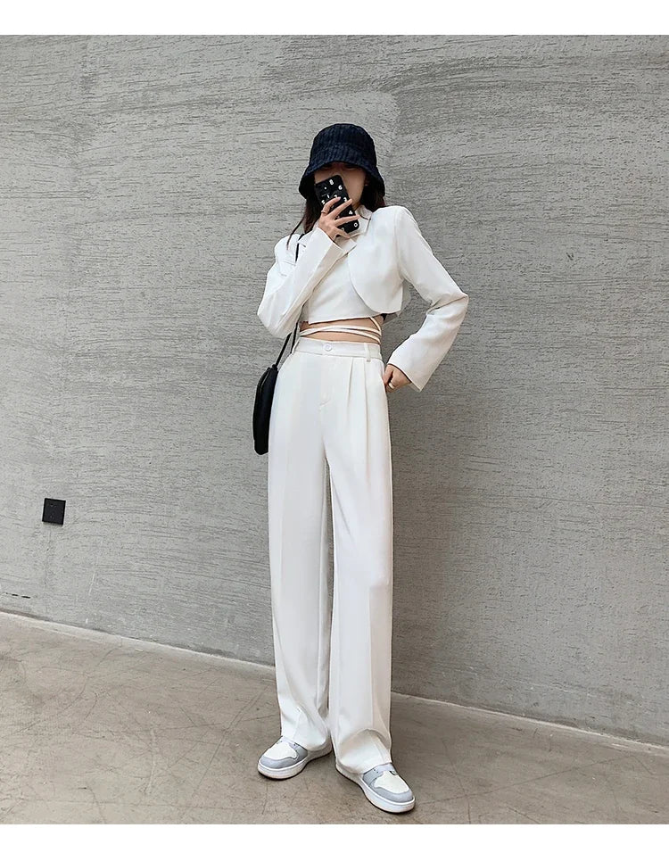 Casual High Waist Loose Wide Leg Pants for Women Spring Autumn New Female Floor-Length White Suits Pants Ladies Long Trousers