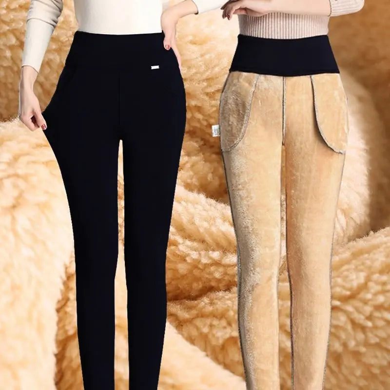 Women's Super Thick Cashmere Bottoms Wear Slim Black  Warm Plush Fleece Pencil Pants Autumn Winter Large Size 6XL E686