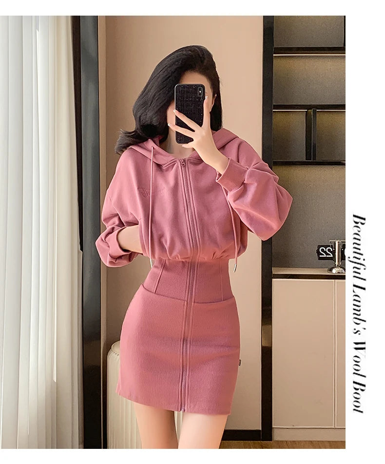 Korean Fashion Hoodie Dress Women Autumn Winter Long Sleeve Cat Ear Mini Dress Bodycon Dress Vestidos - Seprincess