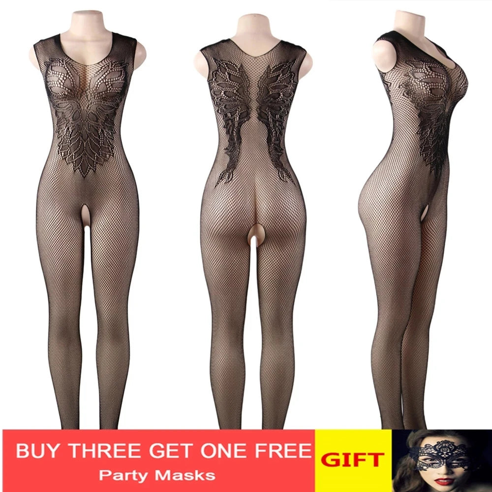 Black Bodysuit Crotchless Sexy Lingerie Woman Erotic Pajamas Erotic Sex Clothes Transparent Costume Sexy Lingerie Underwear