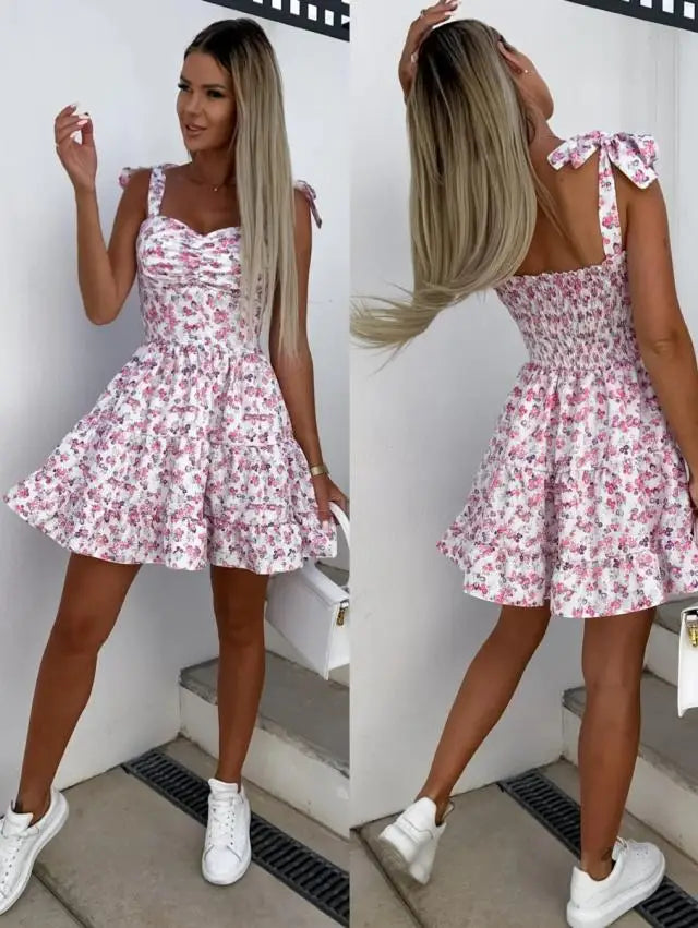 Women Summer Dress Sexy Strapless Bow Tie Vacation Boho Beach Short Sweet Dresses Vestidos Backless Elegant Dresses ワンピース　レディース - Seprincess